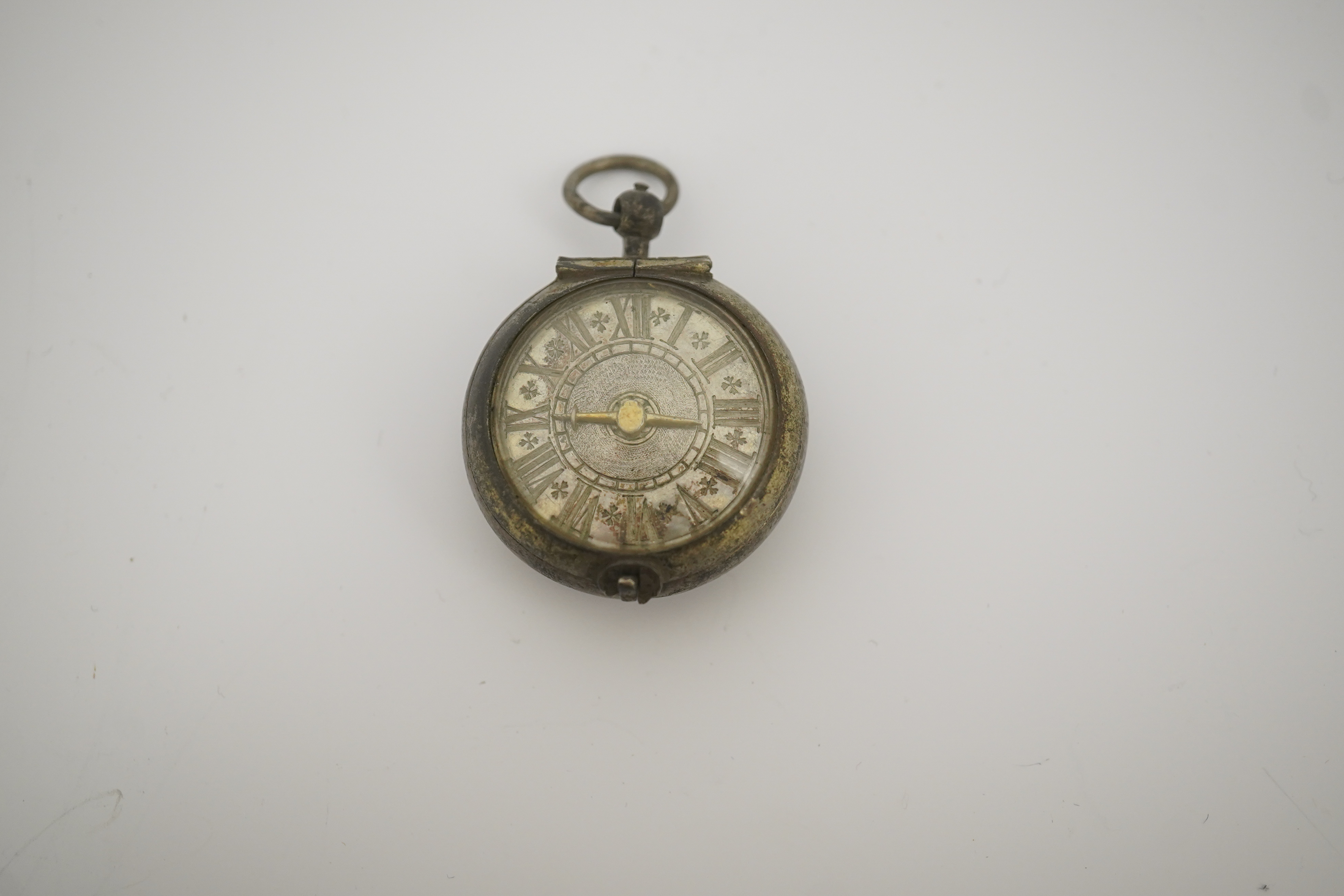 A 17th century style silver pill/poison box modelled as a single hand pocket watch